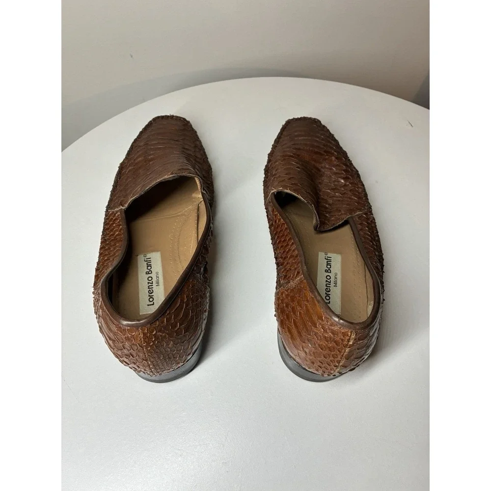 Lorenzo Banfi real snake Men's Brown Leather Loafers Shoes made in Italy 9 1/2